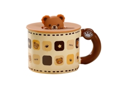 Caneca de Café Cerâmica 400ml Urso com Tampa | S/MARCA