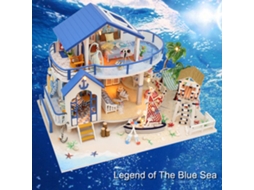 Primerox kit Casa de Bonecas Miniatura Diy de Madeira com Móveis e Luz Led Lenda do Mar Azul