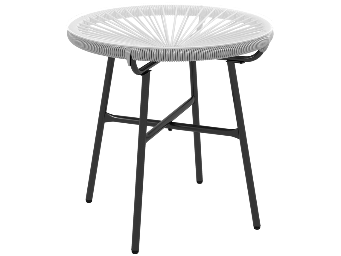 Mesa Auxiliar De Vime Sintético Para Exteriores Com Bancada De Vidro Temperado E Pés De Metal Ø50x50 Cm Cinza E E Preto