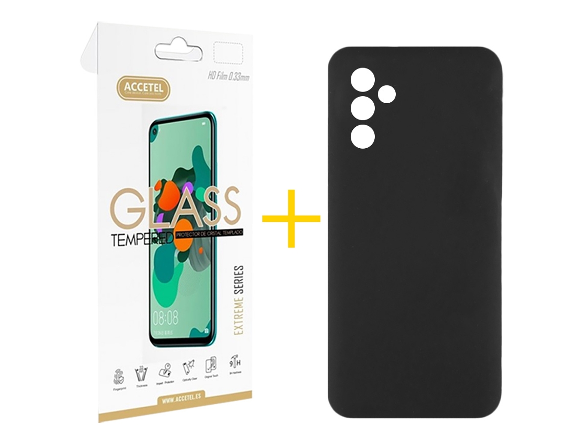 Pack 1 x Película de Vidro Temperado 2.5D + Capa ACCETEL Samsung Galaxy A35 5G Silicone Líquido Preto
