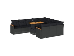 Conjunto de 11 Sofás Jardim com Almofadões Vime Pe/acácia Preto MAISON EXCLUSIVE (11 pcs)