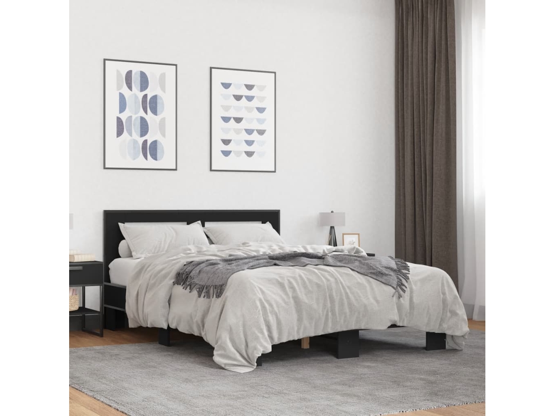 Estrutura De Cama 140x200 Cm Derivados De Madeira/metal Preto