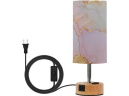 Mesa com base em mármore branco blush, 3 intensidades de luz simulando neve, cúpula de tecido e 3 temperaturas de cor, ideal para