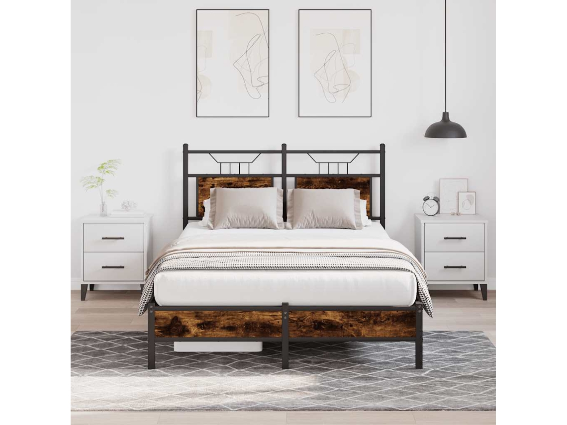 Vidaxl Estrutura Cama S/ Colchão Derivados De Madeira Carvalho Fumado