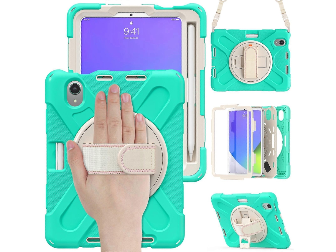 Capa Híbrida De Silicone E Pc Para Ipad Mini 6 / Mini 2024 Com Suporte De Aderência E Alça De Ombro.