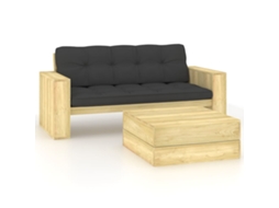 Vidaxl 2 Pcs Conjunto Lounge De Jardim Com Almofadões Pinho Impregnado