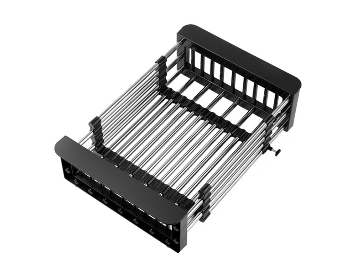 Escorredor De Pia Em Aço Inoxidável, Design Retrátil, Resistente E Com Alta Capacidade De Carga, Ideal Para Pratos, Frutas E Legumes. Grande, Preto