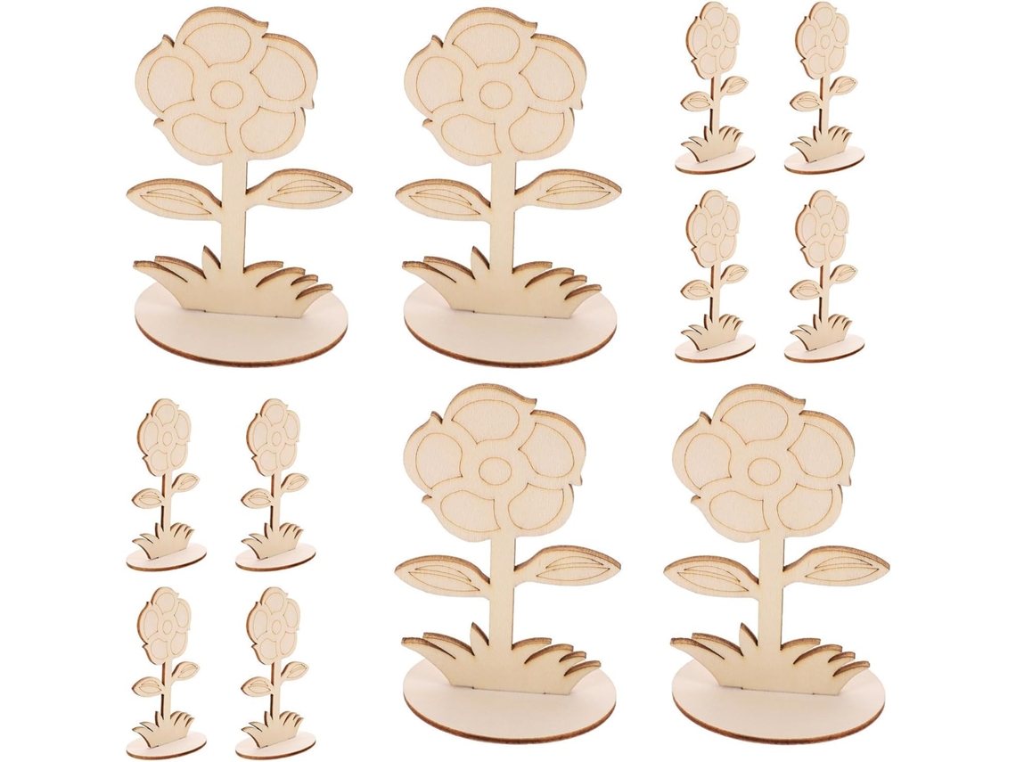 12 Flores de Madeira para Pintura, Ornamentos Florais Inacabados Projetos Diy, Bege, Decoração CHABERLU