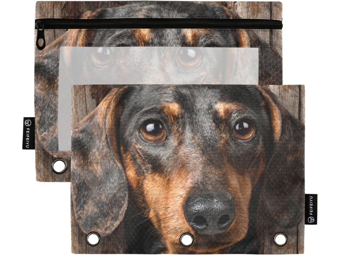Estojo De Madeira Fichários Com Estampa Dachshund, Com Janela Transparente, Grande Capacidade, Em Tecido, 3 Organizadores