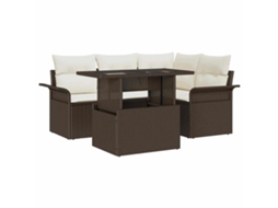 Vidaxl Conjunto De Sofá De Jardim 5 Unid. Castanho