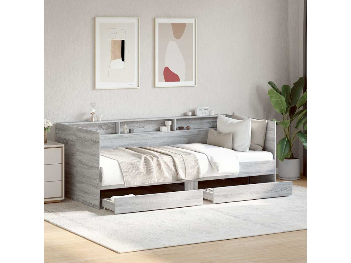 Cama De Solteiro | Camas Para Quarto | Sofá-cama Com Gavetas Sem Colchão 90x200 Cm Cinzento Sonoma