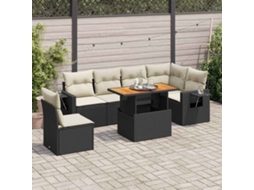 Vidaxl 7 Pcs Conjunto De Sofás P/ Jardim C/ Almofadões Vime Pe Preto