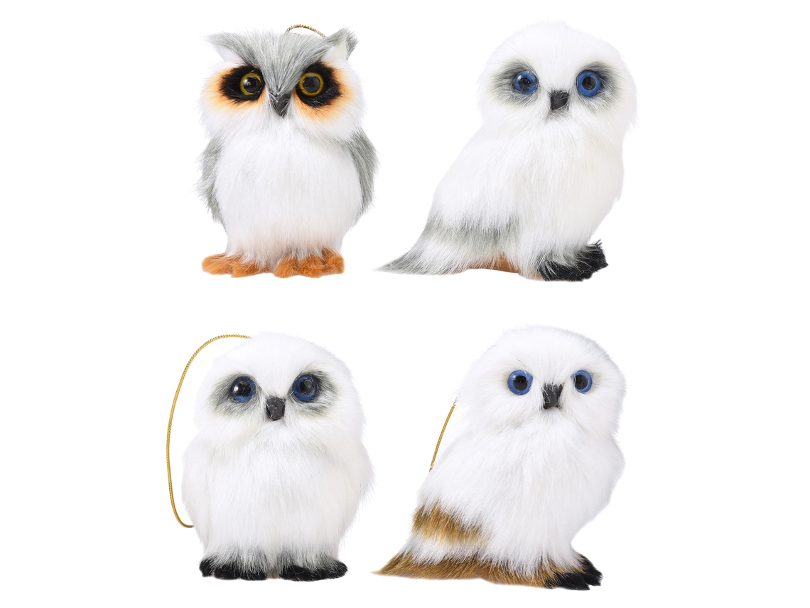 Pingente de Coruja de Pelúcia Decorativo Branco para Chaveiro Mochila Natal 5x7x8cm 4pcs S/MARCA