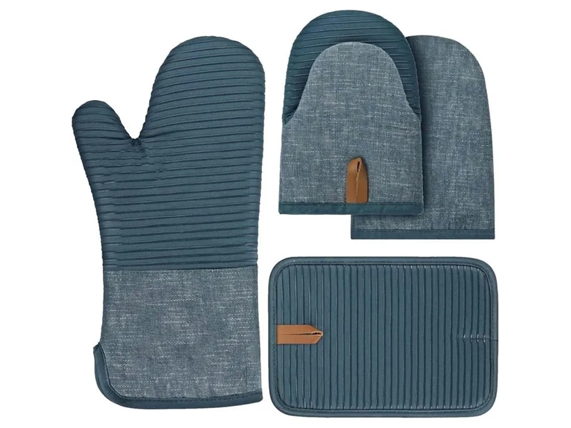 Conjunto De 4 Luvas Forno Com Tapete Isolante Térmico, Silicone Antiderrapantes, Proteção Térmica Cozinha