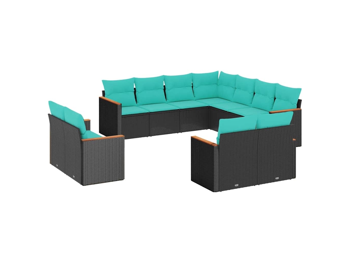 Conjunto de Sofá de Jardim, 11 Peças, Almofadas, Rattan Preto MAISON EXCLUSIVE
