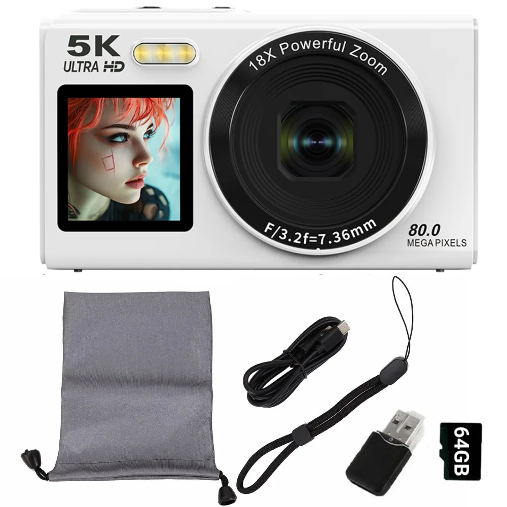 (cartão Branco De 64 Gb) Câmera Digital Com Zoom Óptico De 18x E 80 Megapixels.