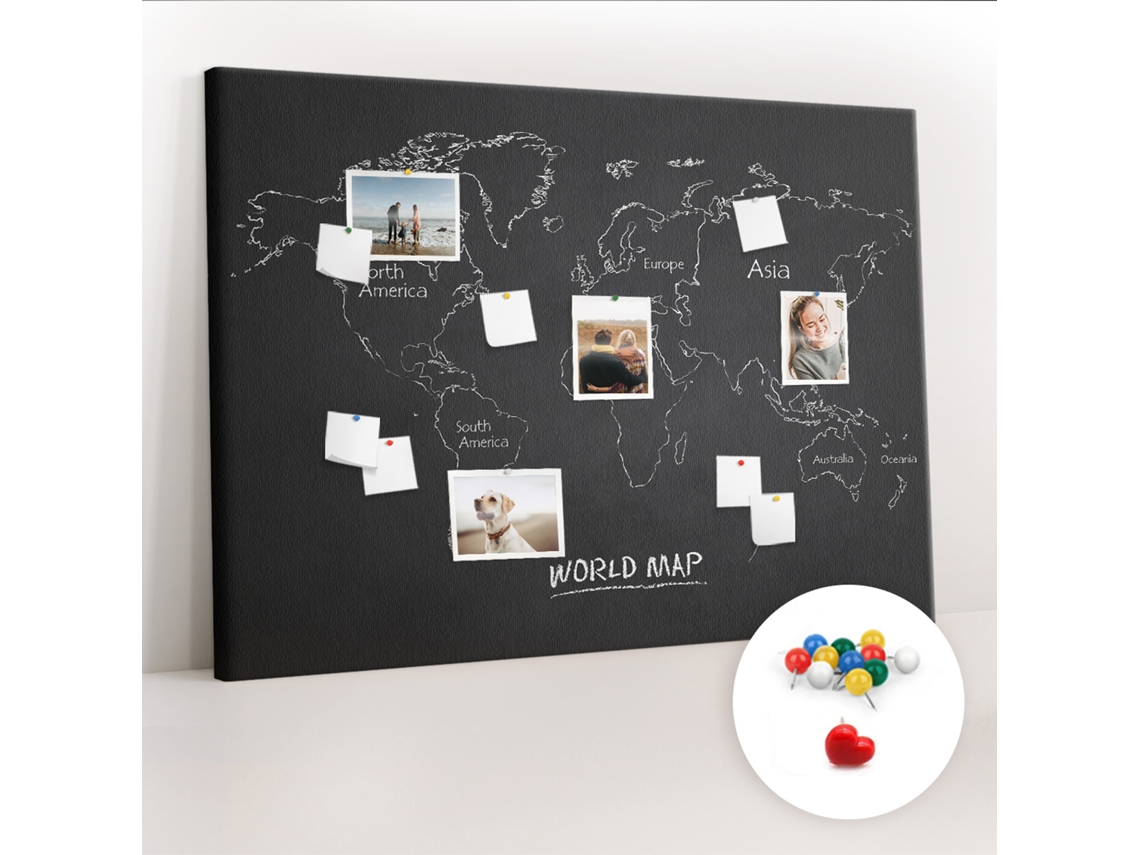 Quadro De Cortiça Países Do Mapa-múndi Para O Escritório Espelharte (140x100 Cm)