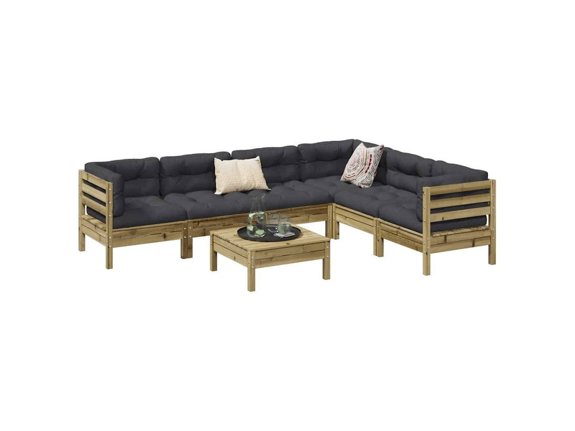 Vidaxl 7 Pcs Conjunto Sofás De Jardim C/ Almofadões Pinho Impregnado