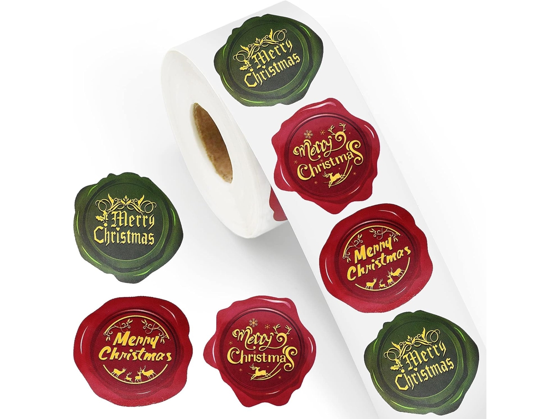 Rolo Com 500 Adesivos De Natal De 3,8 Cm (1,5 Polegadas) Para Envelopes, 3 Modelos De Carimbos S