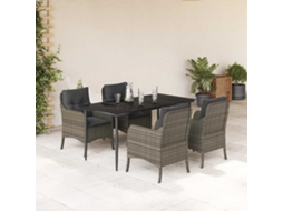 Vidaxl 5 Pcs Conjunto De Jantar P/ Jardim C/ Almofadões Vime Pe Cinza
