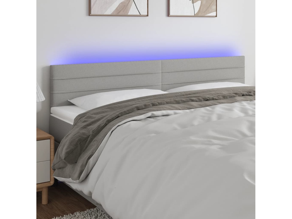 Vidaxl Cabeceira De Cama C/luzes Led Tecido 160x5x78/88 Cm Cinza-claro