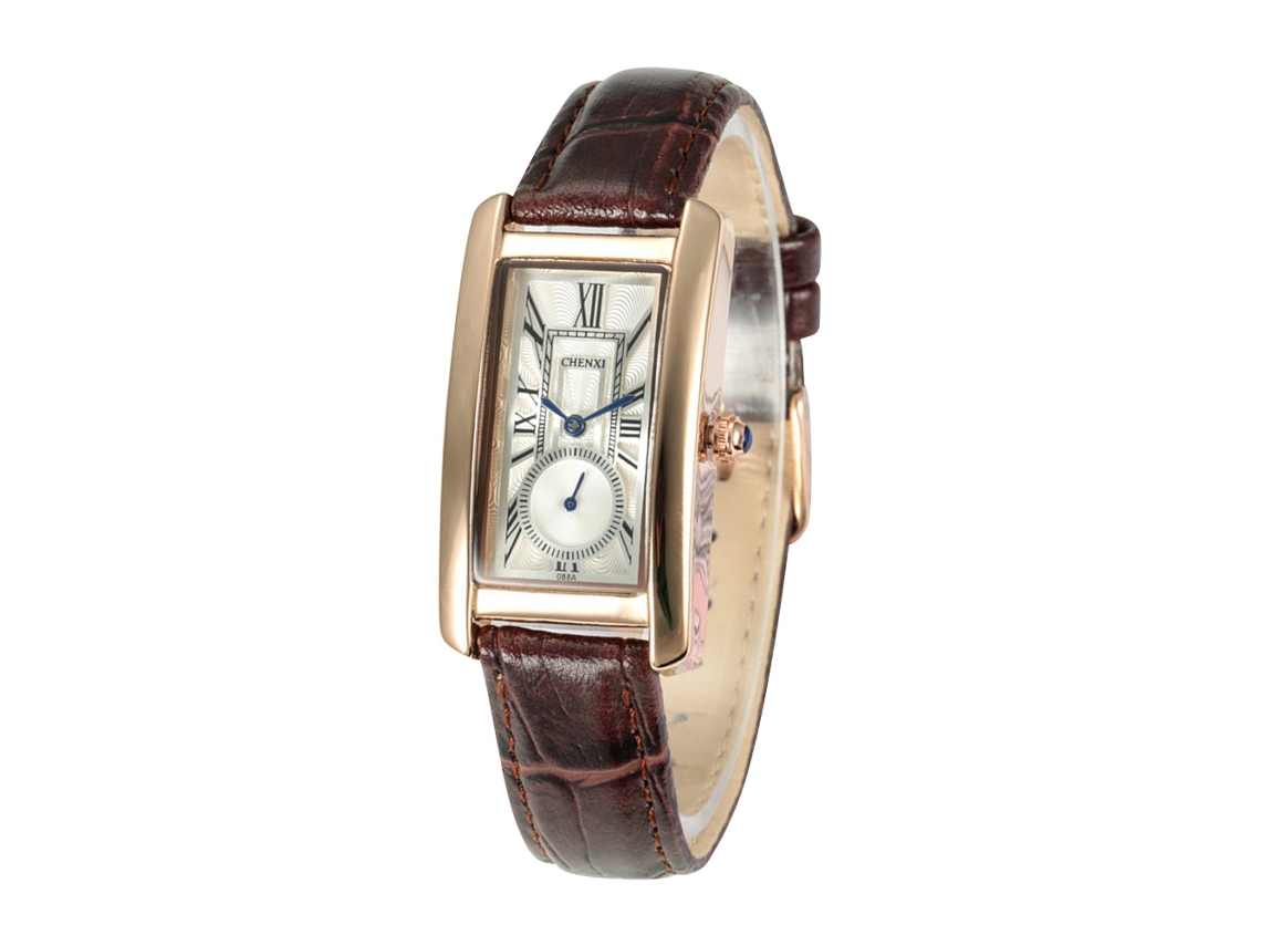 Relógio de Pulso Analógico Fashion Resistente À Água com Pulseira de Couro Pu Branco Marrom