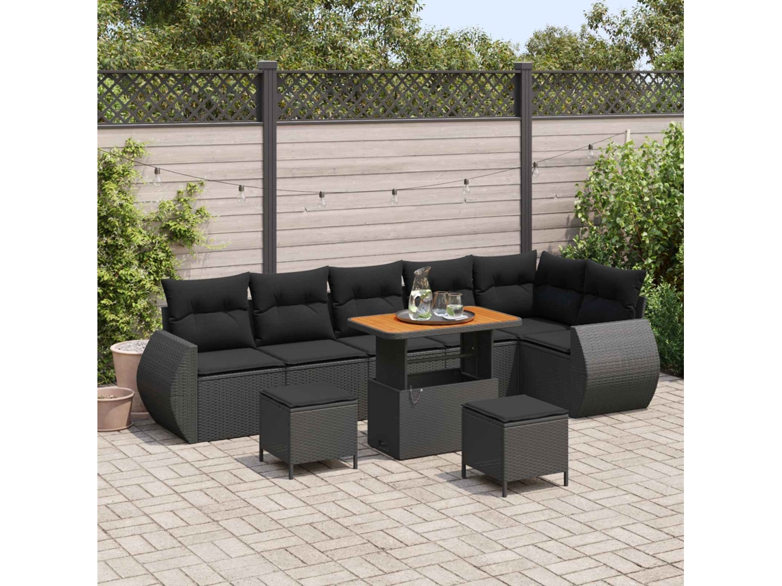 Vidaxl Conjunto De Sofá De Jardim 9 Unid. 9-número De Lugares Preto