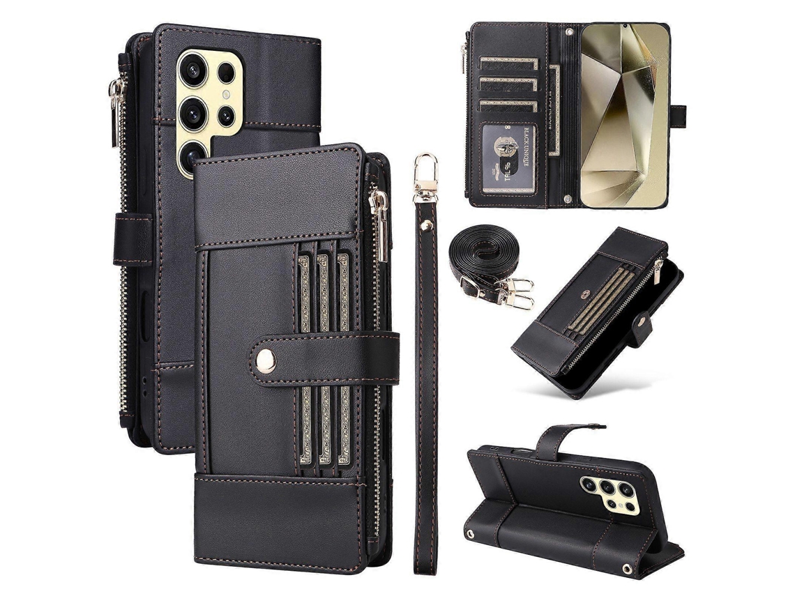 Alça Transversal Com Zíper E Bloqueio Rfid, Capa De Couro Para Celular