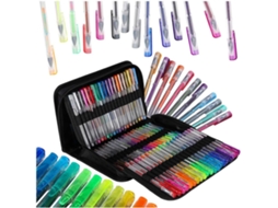 Conjunto de 100 Canetas em Gel + Refis com Glitter Álicos em Estojo AQUAFORGE