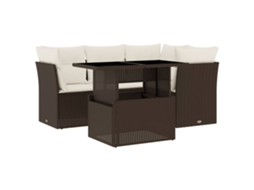 Conjunto 5 sofás p/ jardim c/ almofadões VIDAXL vime PE castanho