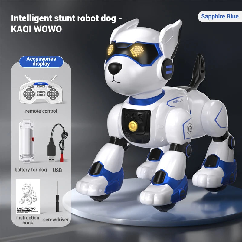 (azul) Cão Robô Elétrico Com Programação Inteligente, Controle Remoto, Sensor De Gestos Por Toque E Voz Mecânica.