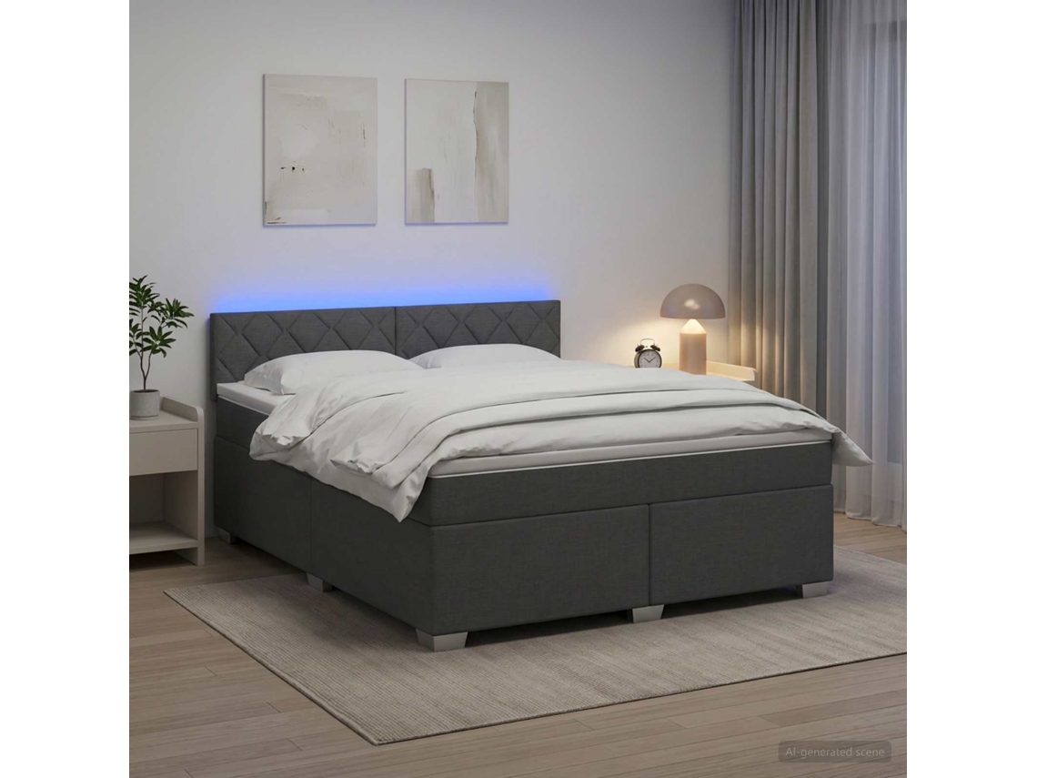 Vidaxl Cama Box Spring Com Colchão E Led Cinzento-escuro 160 X 200 Cm