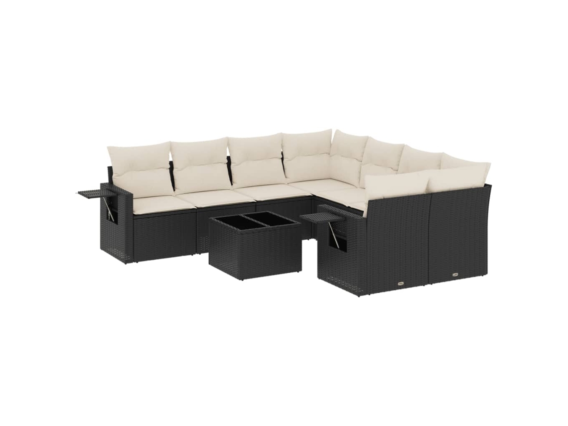 Conjunto de 9 Sofás para Jardim com Almofadões Vime Pe Preto MAISON EXCLUSIVE (9 pcs)
