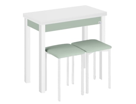 Pack Mesa de Cozinha com 2 Bancos Livro Deco Verde