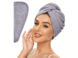 Toalha Feminina Absorvente para Secar o Cabelo com Xale de Botão. MDUG (cinza, 25 Cm X 65 Cm)