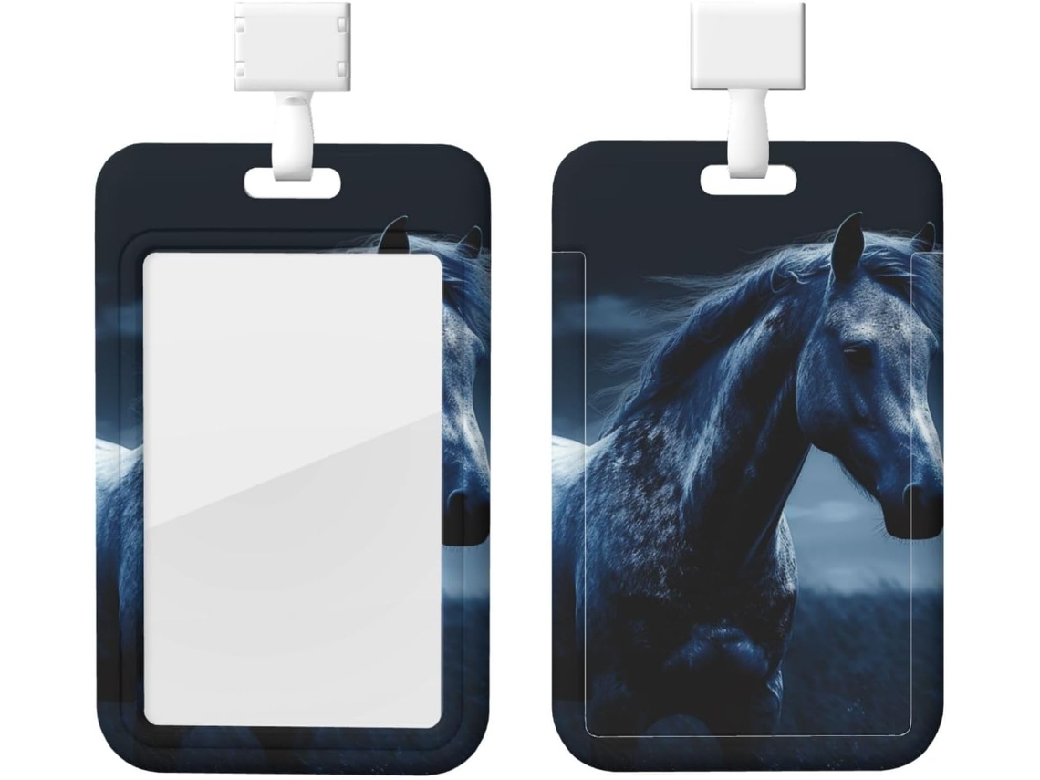 Suporte para Crachá Blue Horse com Cordão, Revestimento Plástico Impermeável, Armazenamento para Crachá, Ideal para Trabalho e Mesa