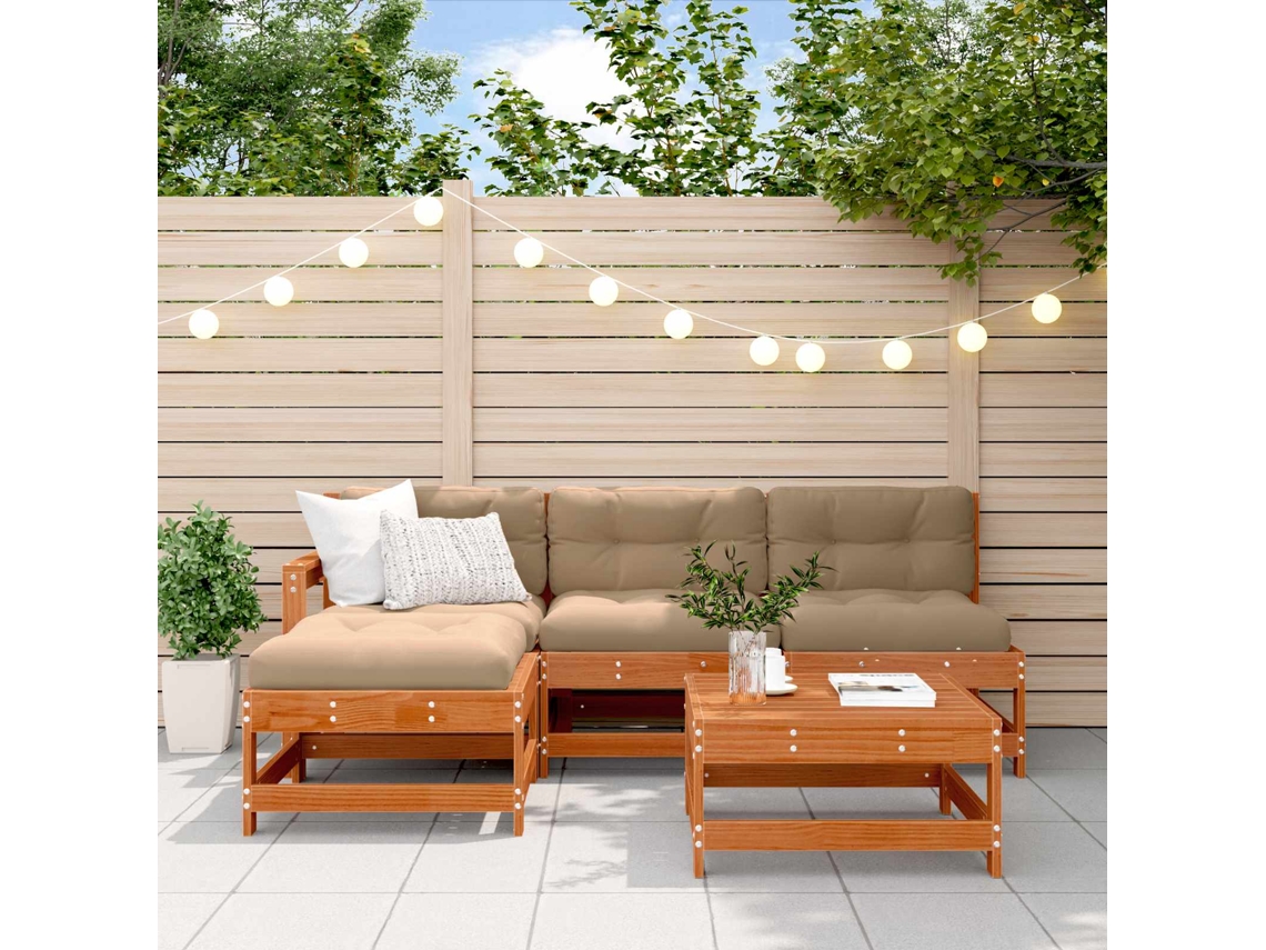 Vidaxl Conjunto De Lounge De Jardim 5 Pcs Castanho Cera