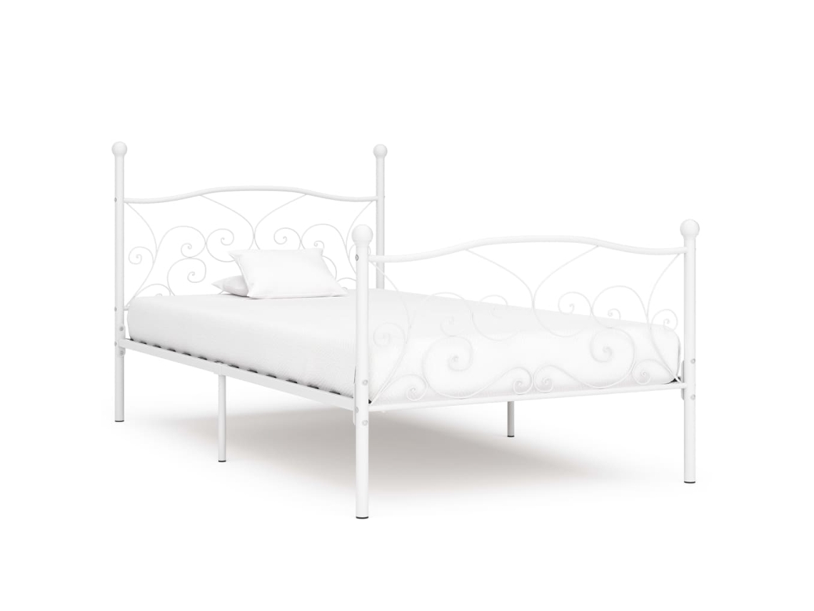 vidaXL Estrutura de cama com estrado de ripas 90x200 cm metal branco