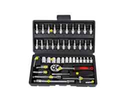 Kit De Ferramentas De Reparação Industrial Com 46 Peças: Chave De Ratchê De 1/4 Polegada, Chaves De Canhão E Bits De Motorista Preto
