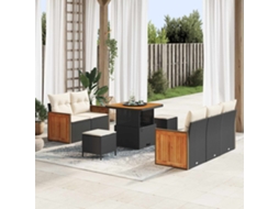 Vidaxl Conjunto De Sofá De Jardim Com Almofada 8 Pcs Preto E Creme