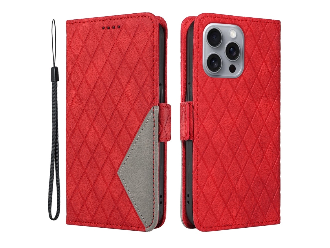 Capa Em Couro Pu, Para Iphone 16 Pro Max - Vermelho