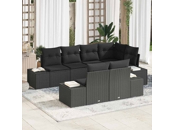 Vidaxl Conjunto De Sofá De Jardim 7 Unid. Preto Vime Pe