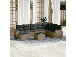 Jogo 9 Peças Sofás P/ Jardin Com Almofadões Vime Pe Cinza Dkd Home Decor