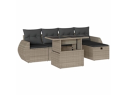 Conjunto 6 sofás jardim com almofadões VIDAXL vime PE cinzento-claro
