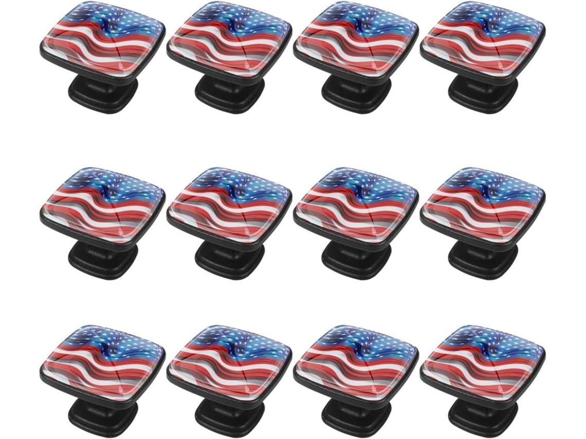 Puxadores E Botões Quadrados Para Gavetas Armários, Conjunto De 12 Peças, Listras Da Bandeira Do 4de Julho, Puxadores