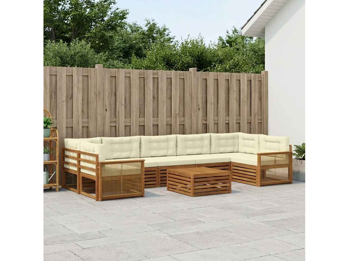 Vidaxl Conjunto De Sofás Para Exterior 8 Unid. Natural E Creme