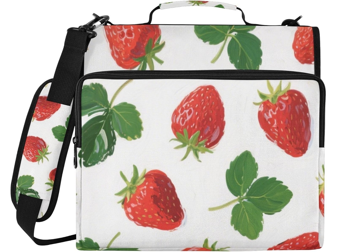 Pasta Organizadora De 3 Argolas Com Alça Ombro, Bolsas Diversas, Nas Cores Menta E Vermelho Morango, 3, 8cm 1, 5 Polegadas