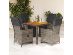 Vidaxl 5 Pcs Conjunto Bistrô de Jardim C/ Almofadões Vime Pe Cinza