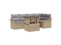 Conjunto 6 Conjunto De Sofá De Jardim Vidaxl Bege Vime Pe (100 X 55 X 73 Cm)