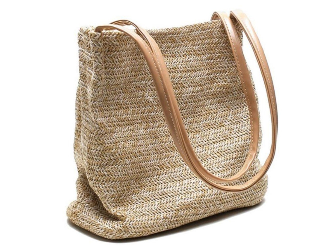 Bolsa de Praia AQUAFORGE Cáqui de Palha Trançada, Ombro, Mão, Tote